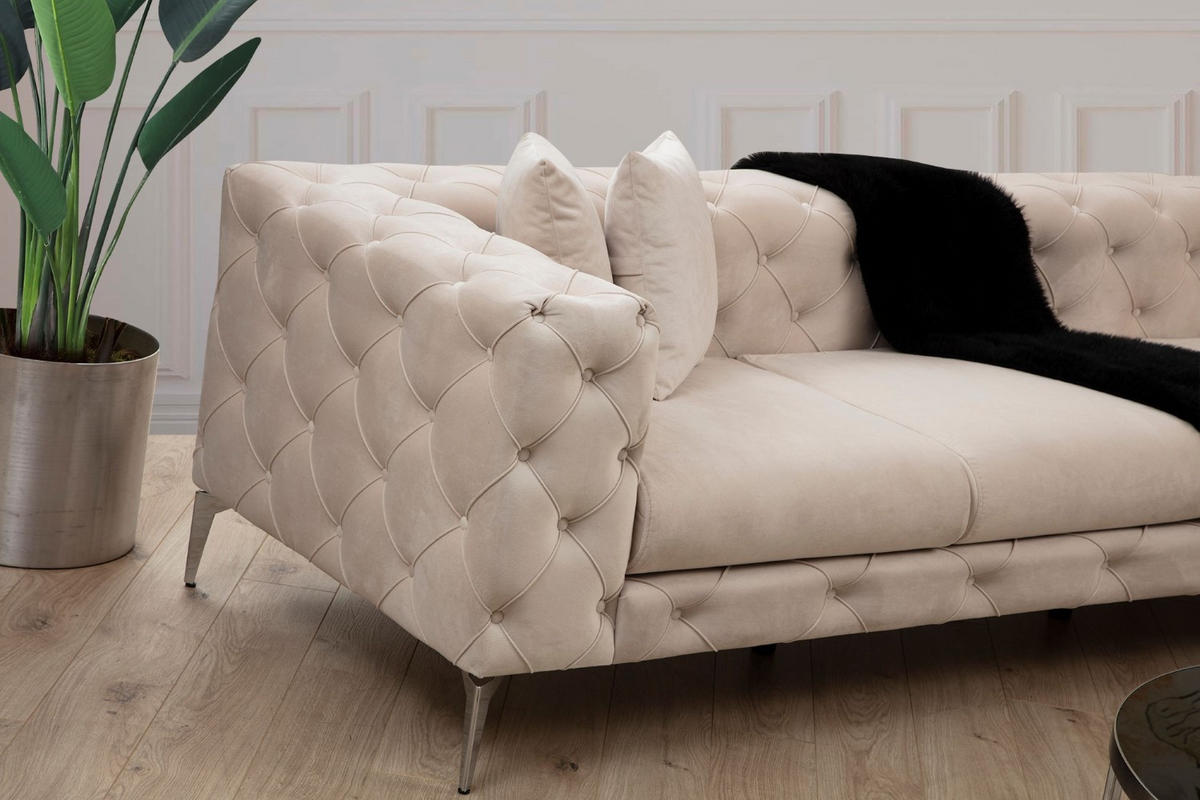 ECKSOFA mit großzügiger XXL Sitzfläche für die ganze Familie - Chromfarben/Beige, Holz/Textil (270/310cm) - myHomelando