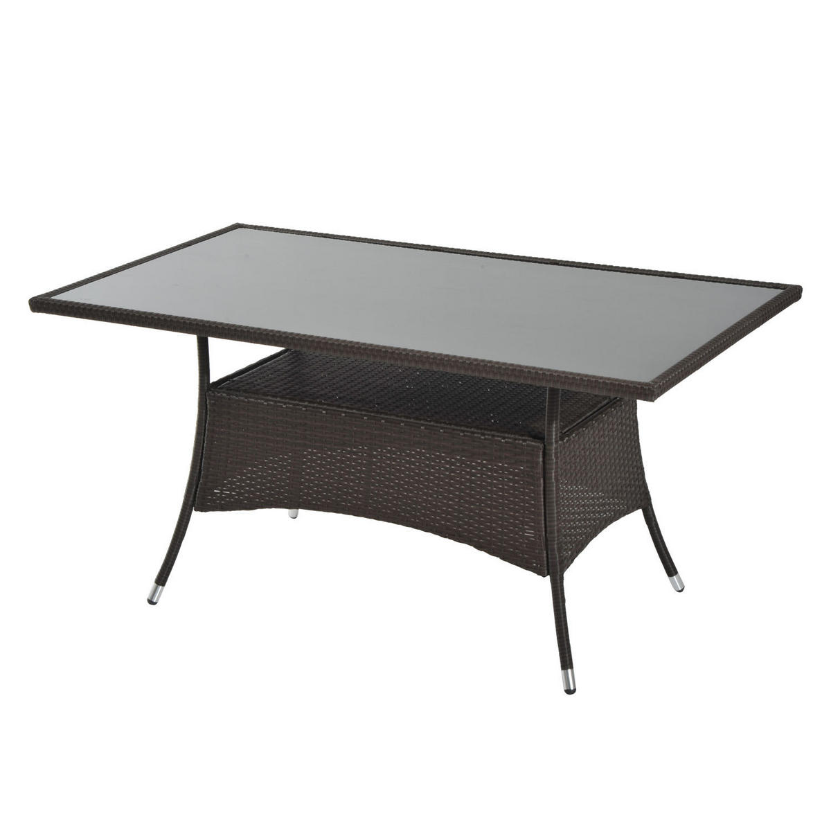 GARTENTISCH DE-06656 mit Sicherheitsglas, Polyrattan, wetterfest Braun/Schwarz - Schwarz/Braun, Glas/Kunststoff (150/85/74cm) - ComfortXL