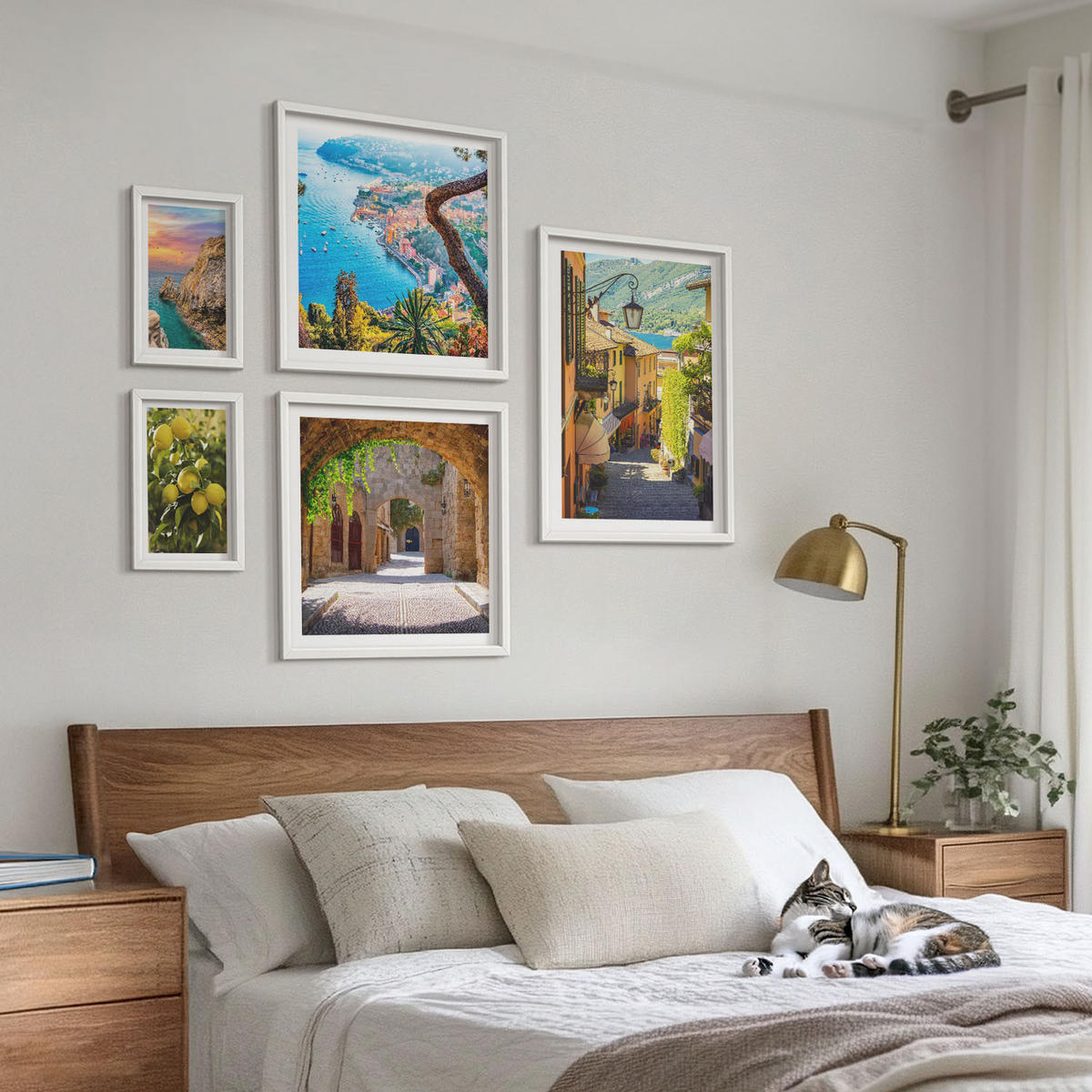 WANDBILDER 5er-Set - 50x50 cm & 20x30 cm & 40x60 cm Weißer Rahmen - Bezaubernde Straßen voller Zitronenblüten - Weiß, Kunststoff (40/60cm) - ArtPrintCave