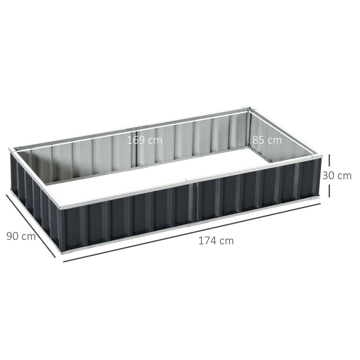 HOCHBEET DE-12109 modular 174/90/30 cm, Montage ohne Werkzeug Anthrazit - Grau, Metall (174/30/90cm) - ComfortXL
