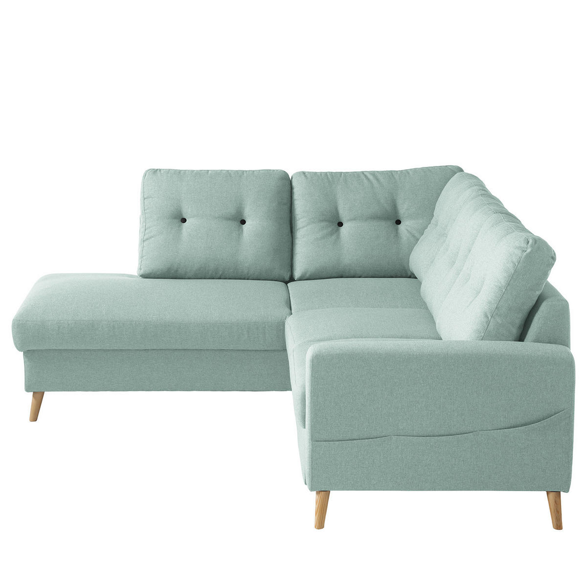 ECKSOFA mit Ottomane - Webstoff - Hellbraun/Mintgrün, Holz/Textil (230/200cm) - home24