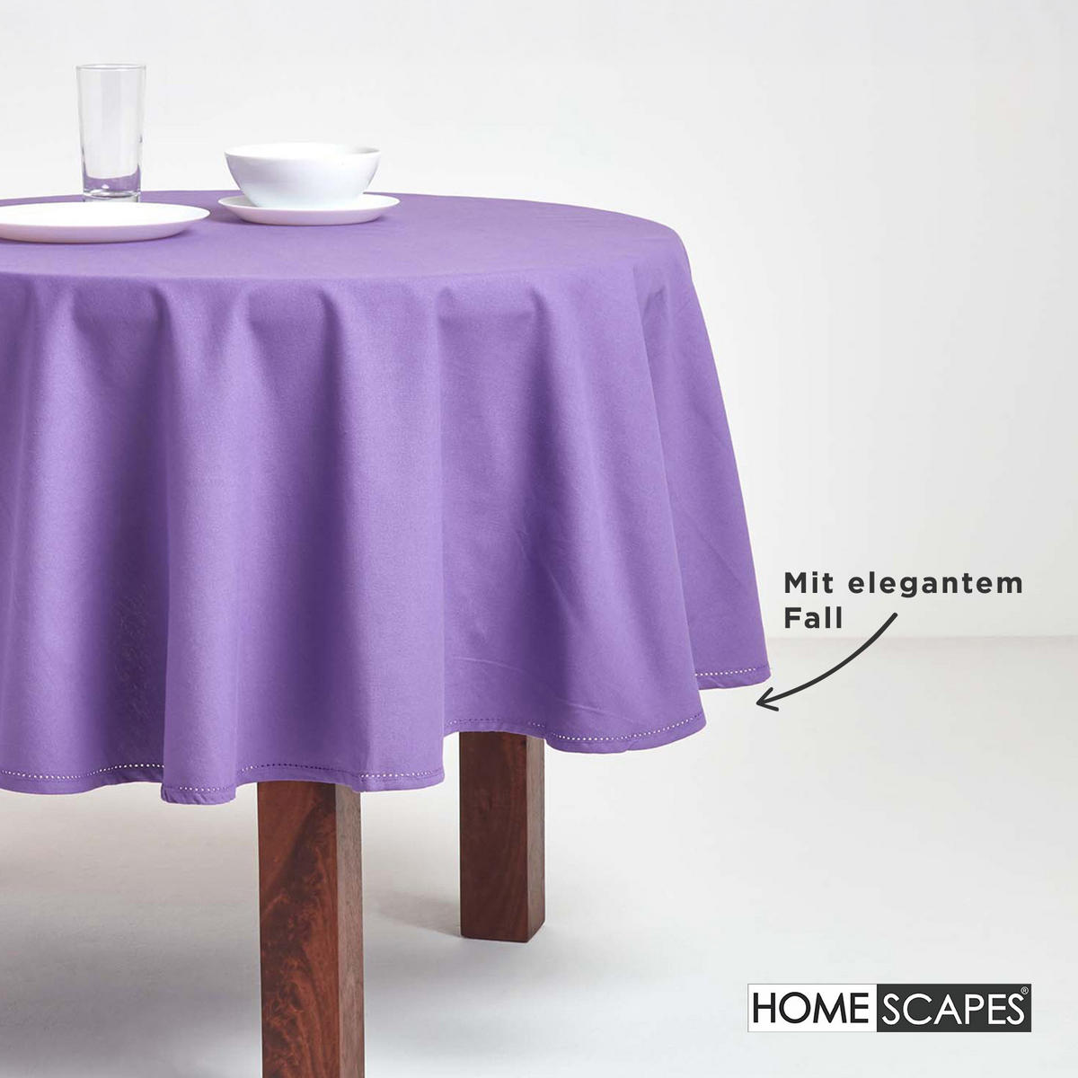 TISCHDECKE lila rund 178 cm, 100% Baumwolle - Lila, Textil (178/178cm) - Homescapes