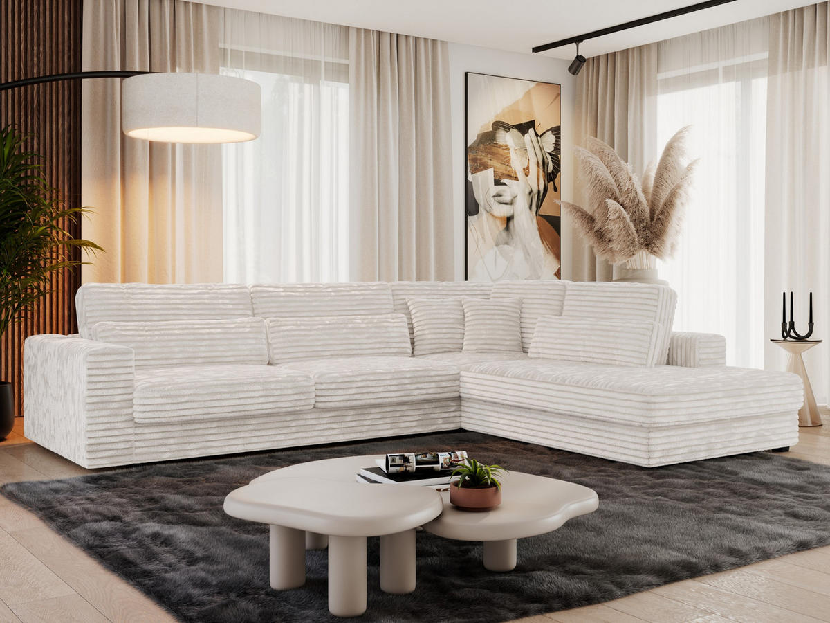 ECKSOFA Savona Beige breiter Cord - rechts - Beige/Schwarz, Kunststoff/Textil (249/316cm) - MKS