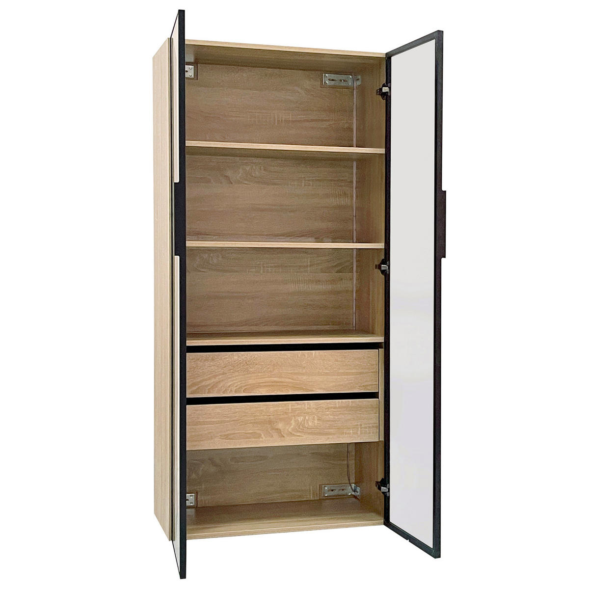 MIDISCHRANK 2er-Set Badezimmerschränke 73 cm aus MDF mit LED-Beleuchtung und Milchglastüren Natur - Naturfarben, Holzwerkstoff (74/155/36cm) - Modenvie