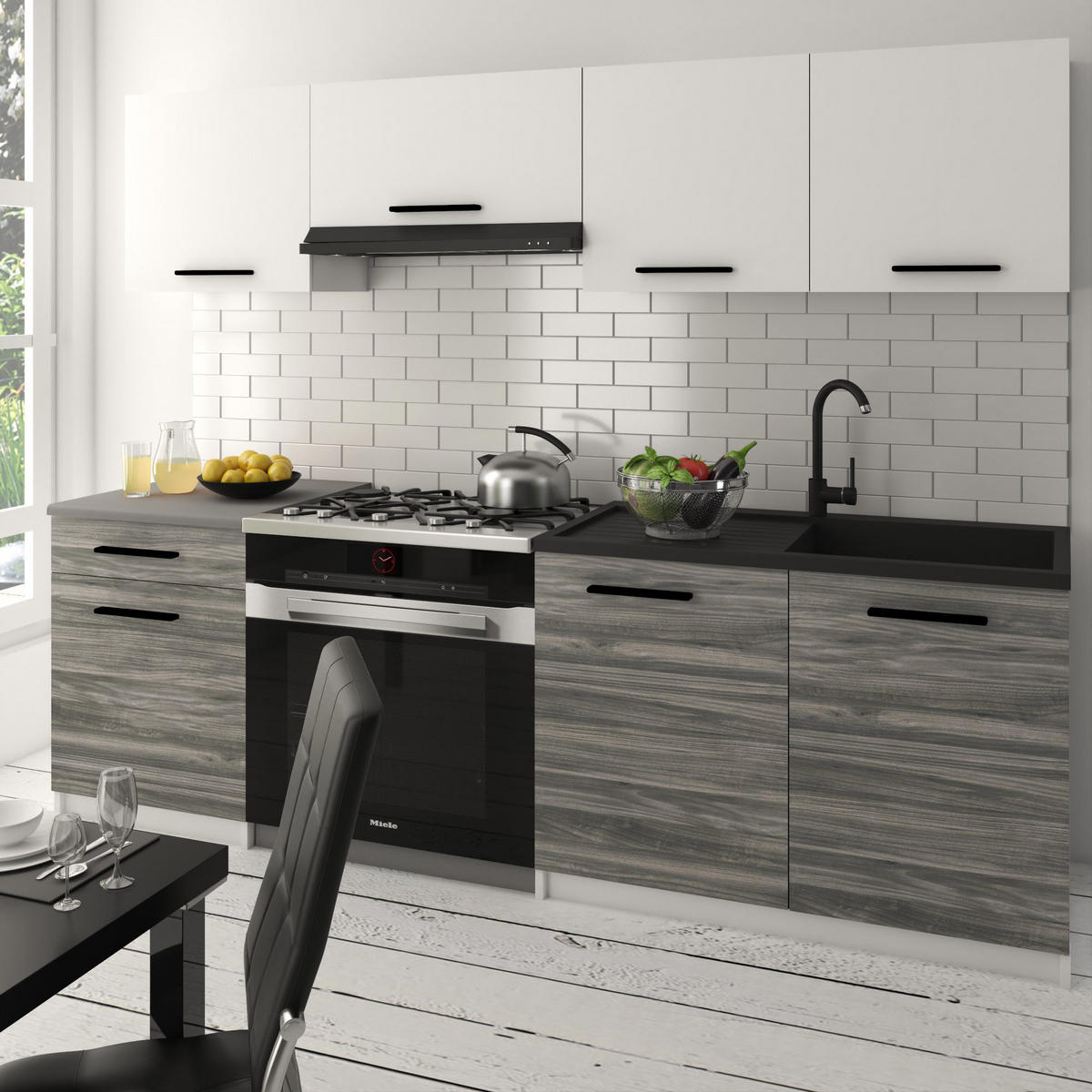 KUCHYNSKÁ linka Italia 1 180 cm, s pracovnou doskou, bielo-sivá glamour matná - biela/svetlosivá, drevo (180/143/60cm) - B BELINI GROUP