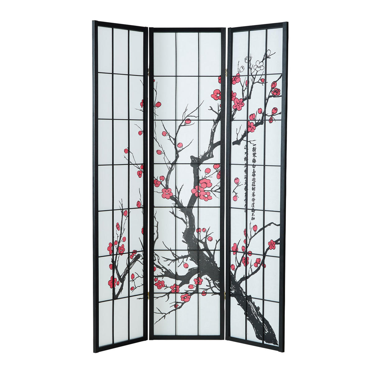 PARAVENT 3-tlg. 132/179 cm Schwarz Kirschmuster - Schwarz, Holz (132/179/2cm) - Homestyle4u