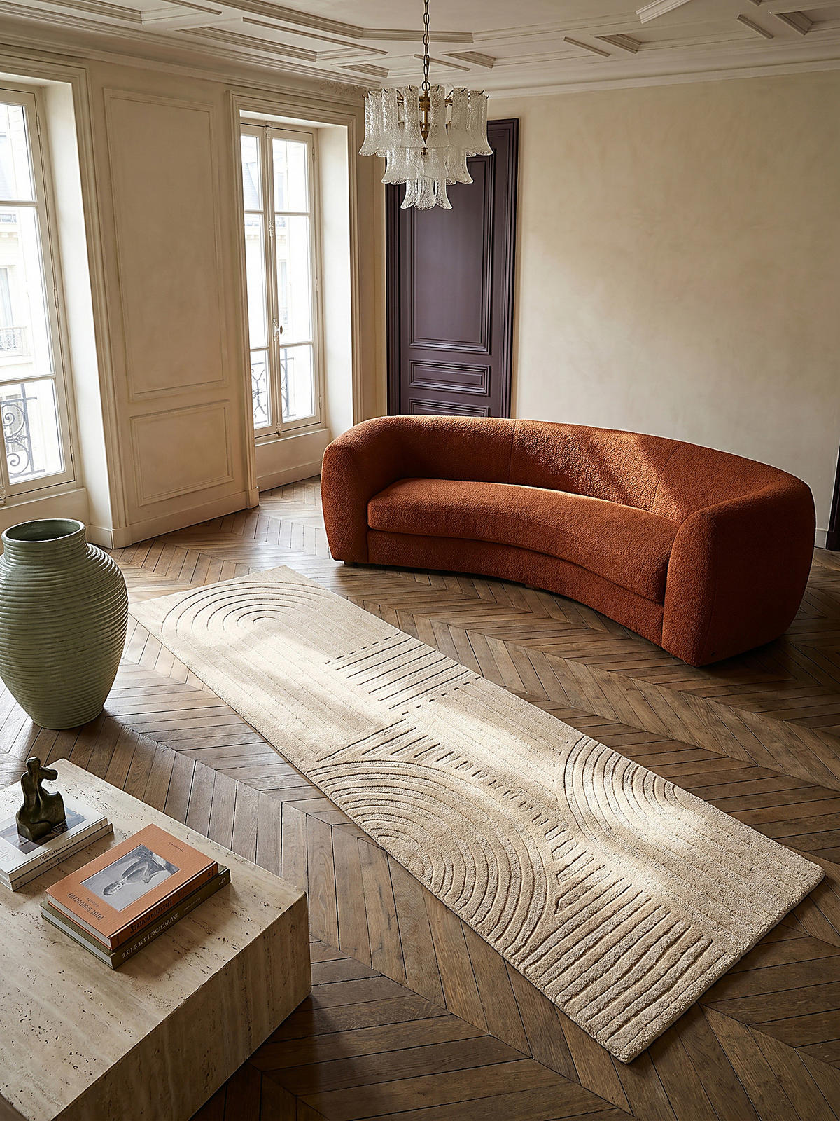 TEPPICH aus Wolle LEVEN in Natur, geometrisch, 60 x 230 cm - Beige, Textil (60/230cm) - KADIMA DESIGN