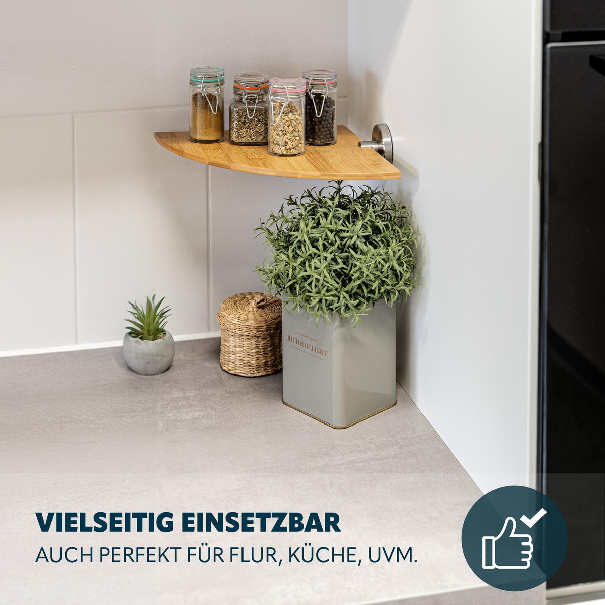 ECK-WANDABLAGE PIAZZA, Edelstahl Bambus - Braun, Holz (35/6/25cm) - bremermann