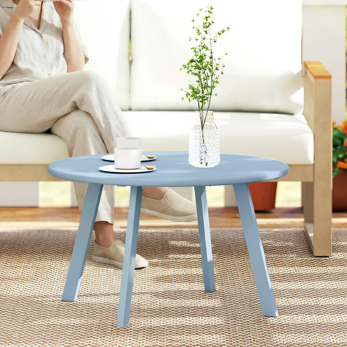 GARTENBEISTELLTISCH DE-14188 rund Ø70 cm Blau - Blau, Metall (70/70/42cm) - ComfortXL