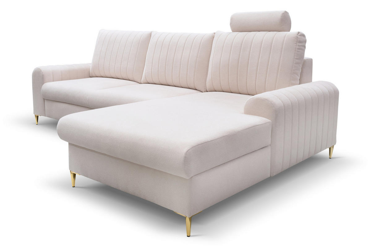 ECKSOFA VERONA R-S Creme Geflochtener Stoff mit Schlaffunktion - Creme, Holz (251/164cm) - MASSENO