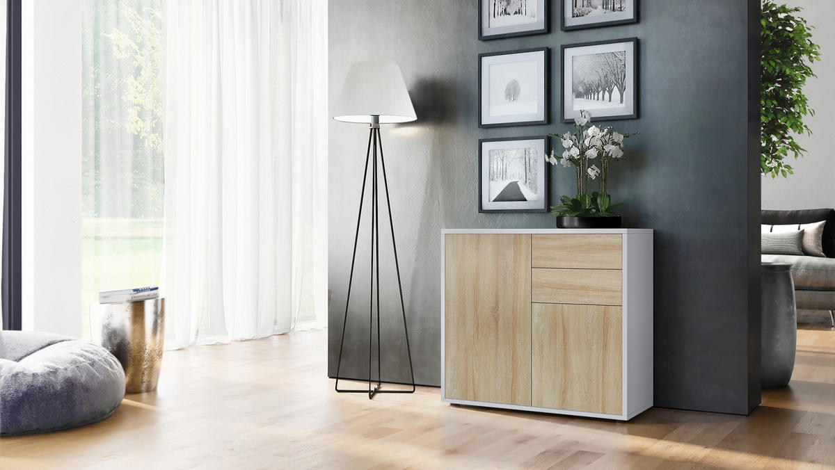 KOMMODE Ben Front in Eiche sägerau - Eiche San Remo, Holzwerkstoff (79/74/36cm) - Vladon