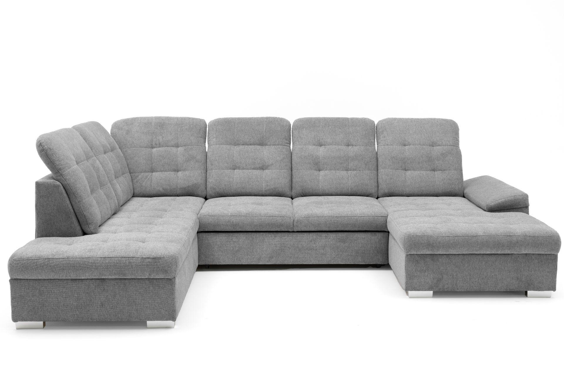 ECKSOFA U-Form OLIVIA U Links mit Schlaffunktion 124x257 Velours Hellgrau - Silberfarben/Hellgrau, Holz/Kunststoff (320/103/202cm) - Muffo