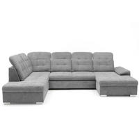 ECKSOFA U-Form OLIVIA U Links mit Schlaffunktion 124x257 Velours Hellgrau - Silberfarben/Hellgrau, Holz/Kunststoff (320/103/202cm) - Muffo