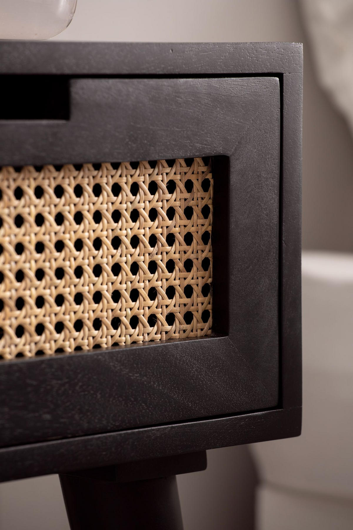 NACHTTISCH – Mango Massivholz/Rattan, 40x60x30 cm, Schwarz, 1 Schublade, Wiener Geflecht - Schwarz, Holz (40/60/30cm) - KADIMA DESIGN