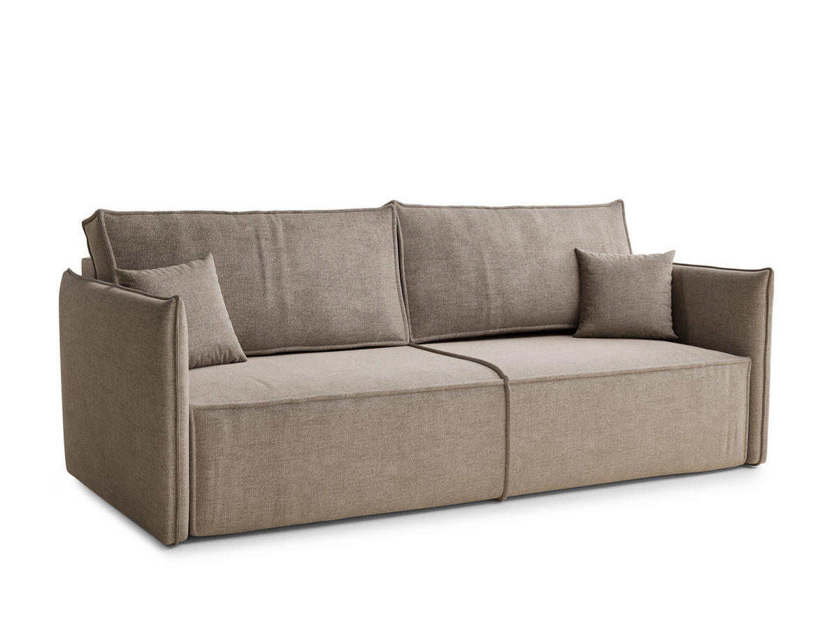 SOFA MIT SCHLAFFUNKTION Obra Grau braun Chenille-Stoff - Graubraun/Schwarz, Holz/Holzwerkstoff (220/70/107cm) - Maison de Reve