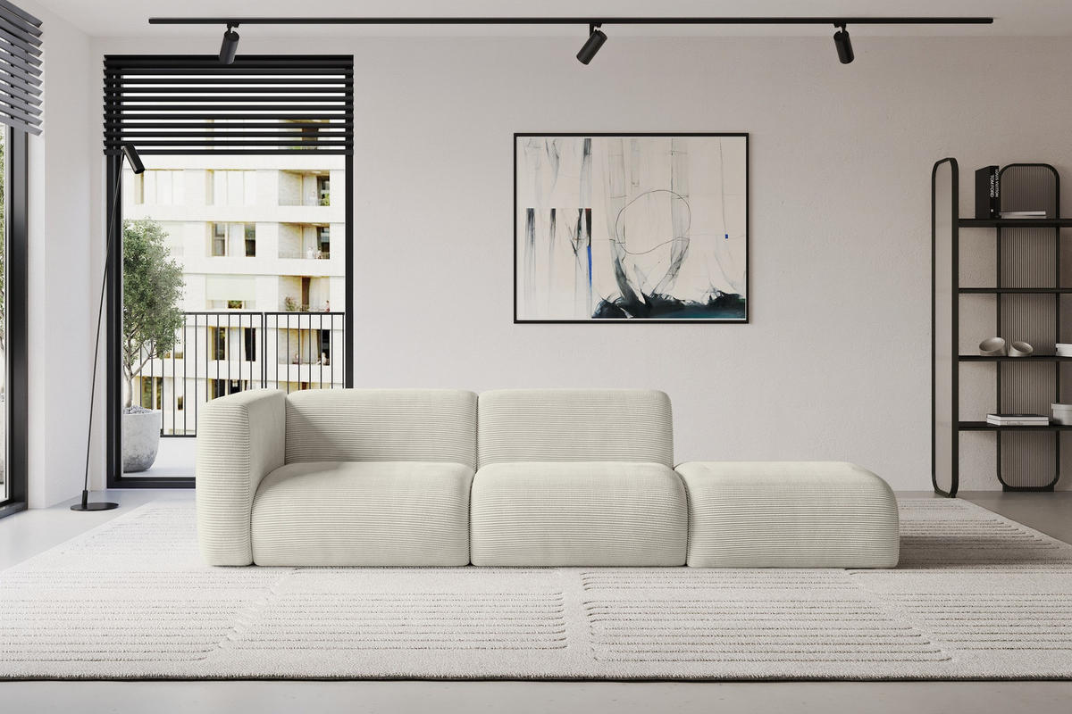 SOFA Ottomane Links MIRA-S3 296x89x70 Creme Cord - Ecru/Creme, Holzwerkstoff/Kunststoff (296/70/89cm) - ALTDECOR