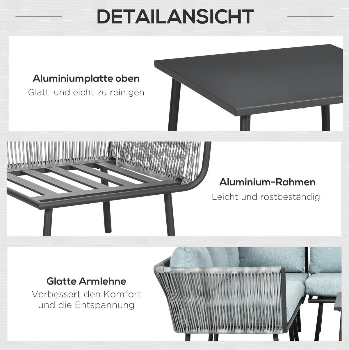 LOUNGE-SET 120/71/65 cm grau aus Aluminium mit Kissen und Tisch - Grau, Metall - OKWISH