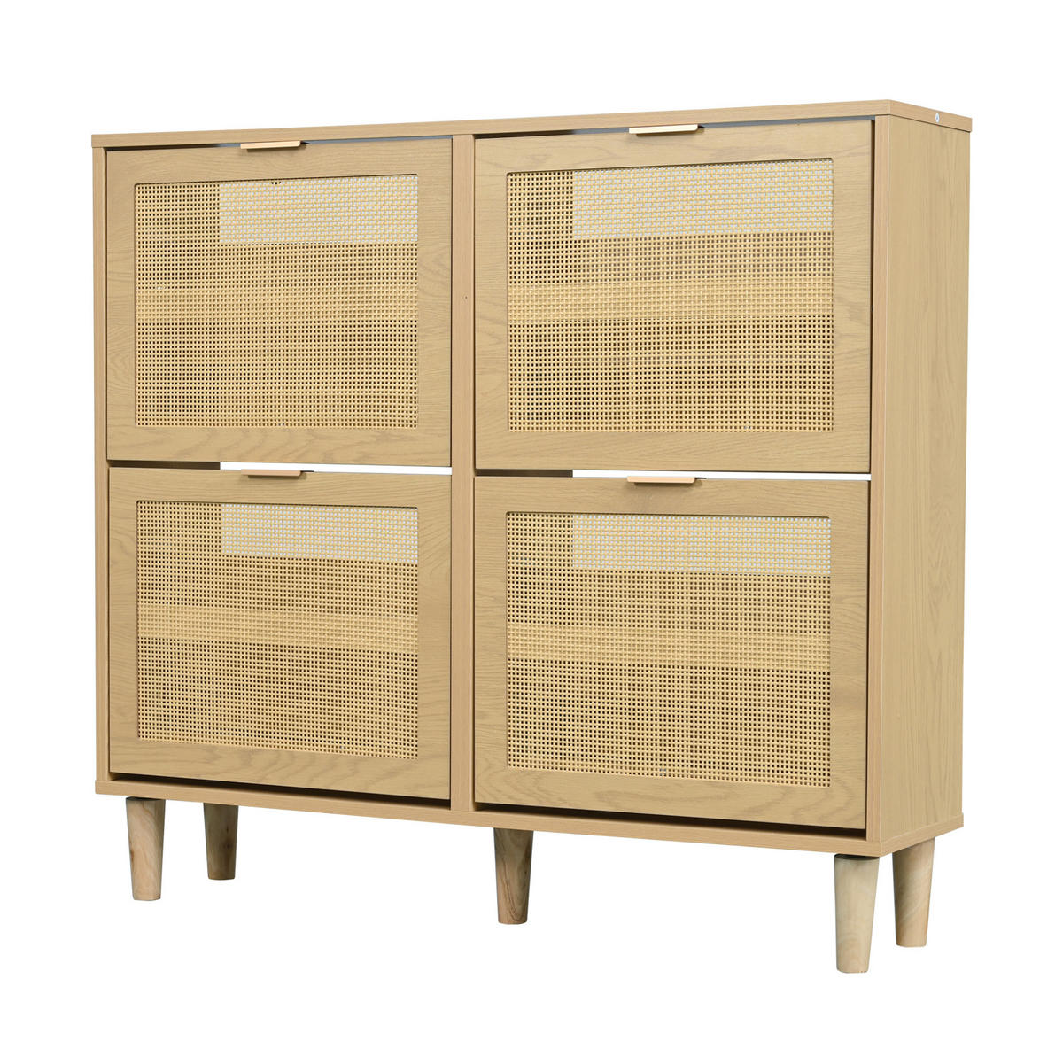 SCHUHSCHRANK mit 4 Klappen 100/25/90 cm in Eichenoptik mit Rattanfront - Naturfarben, Holzwerkstoff (100/90/25cm) - BEAOK