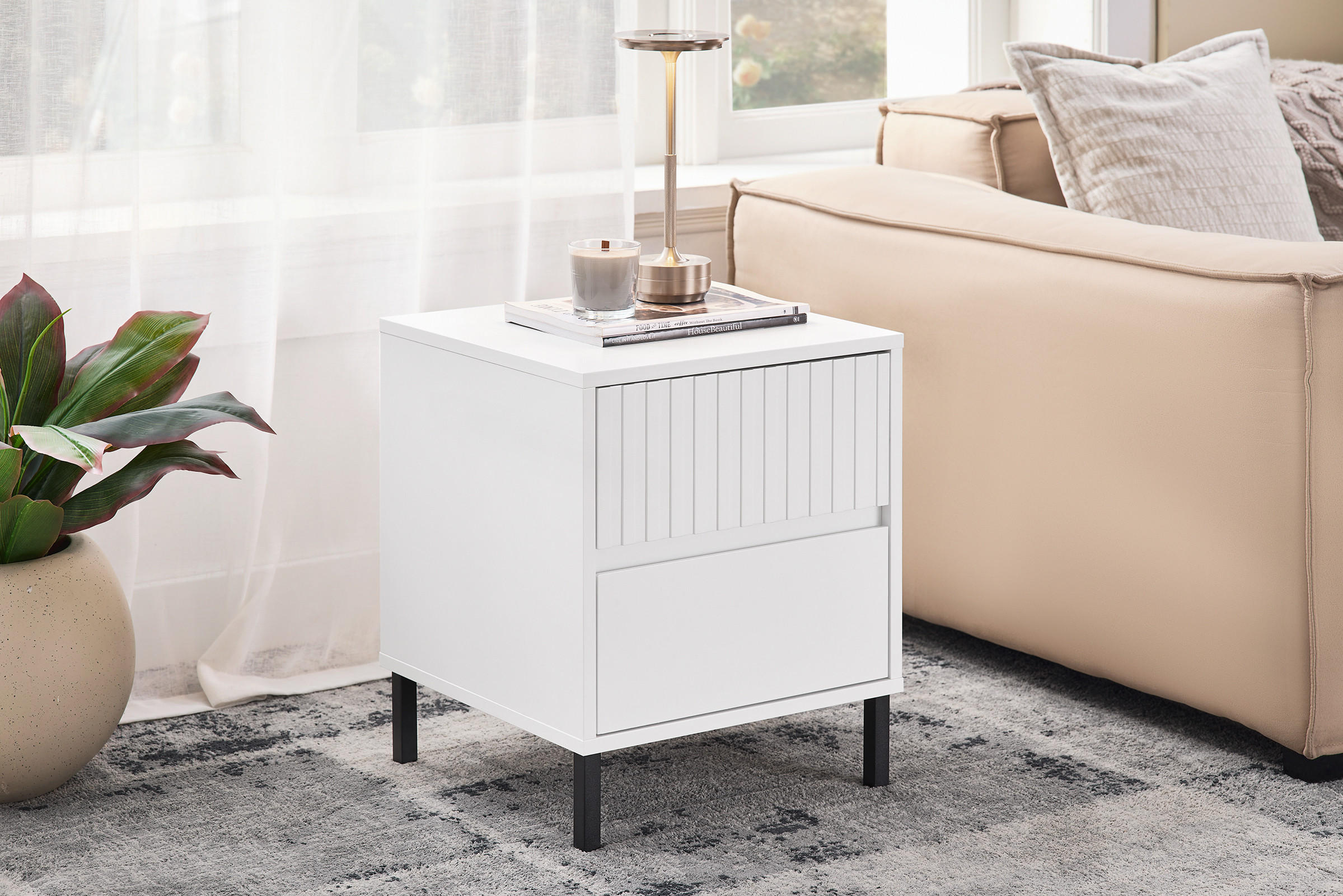 NACHTTISCH Weiß - Weiß, Holzwerkstoff/Metall (40/48/40cm) - SoBuy