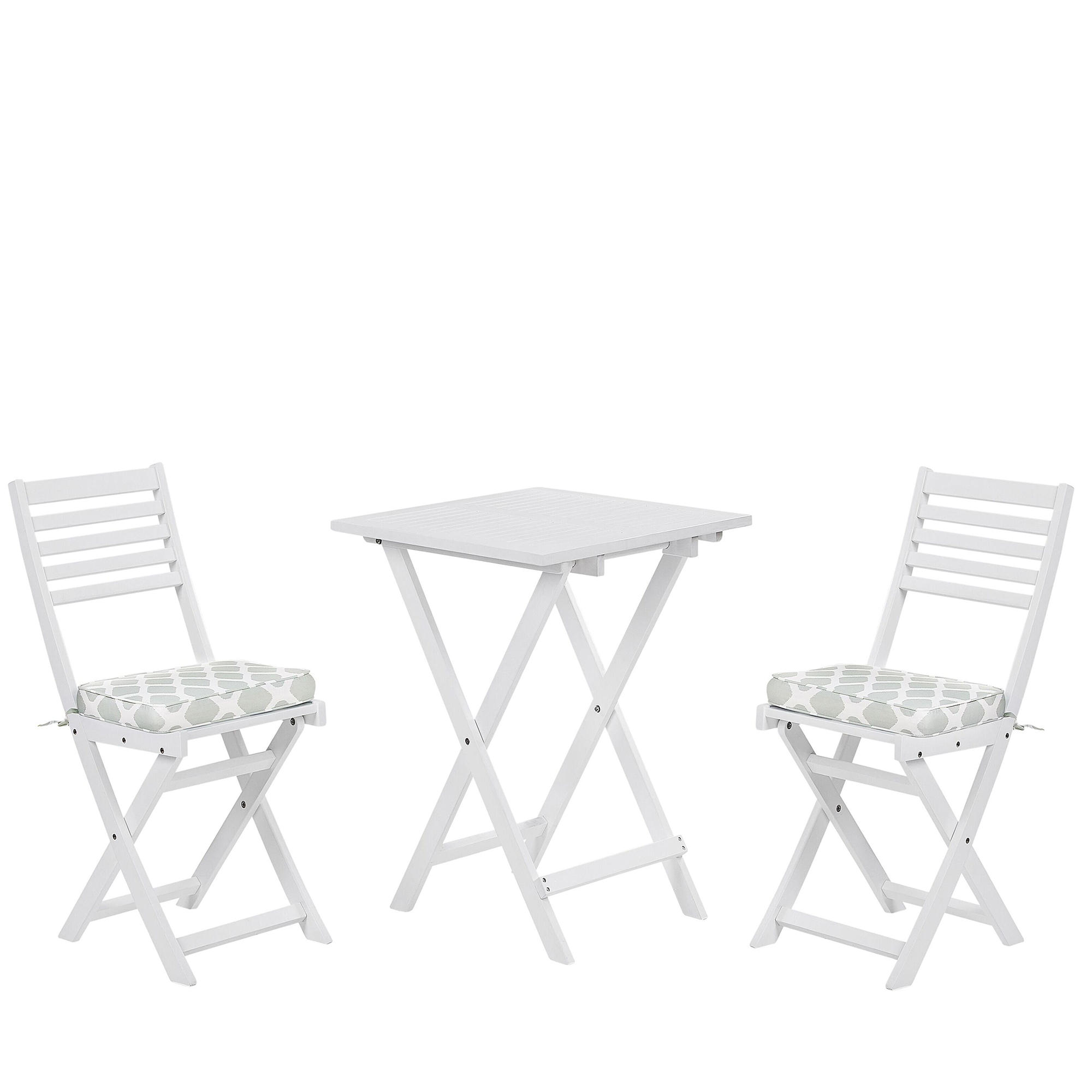 SET ZA BALKON 2-sjed bagremovo drvo bijeli jastuci mint zeleni uzorak Fiji - bijela/zelena, drvo/tekstil - Beliani