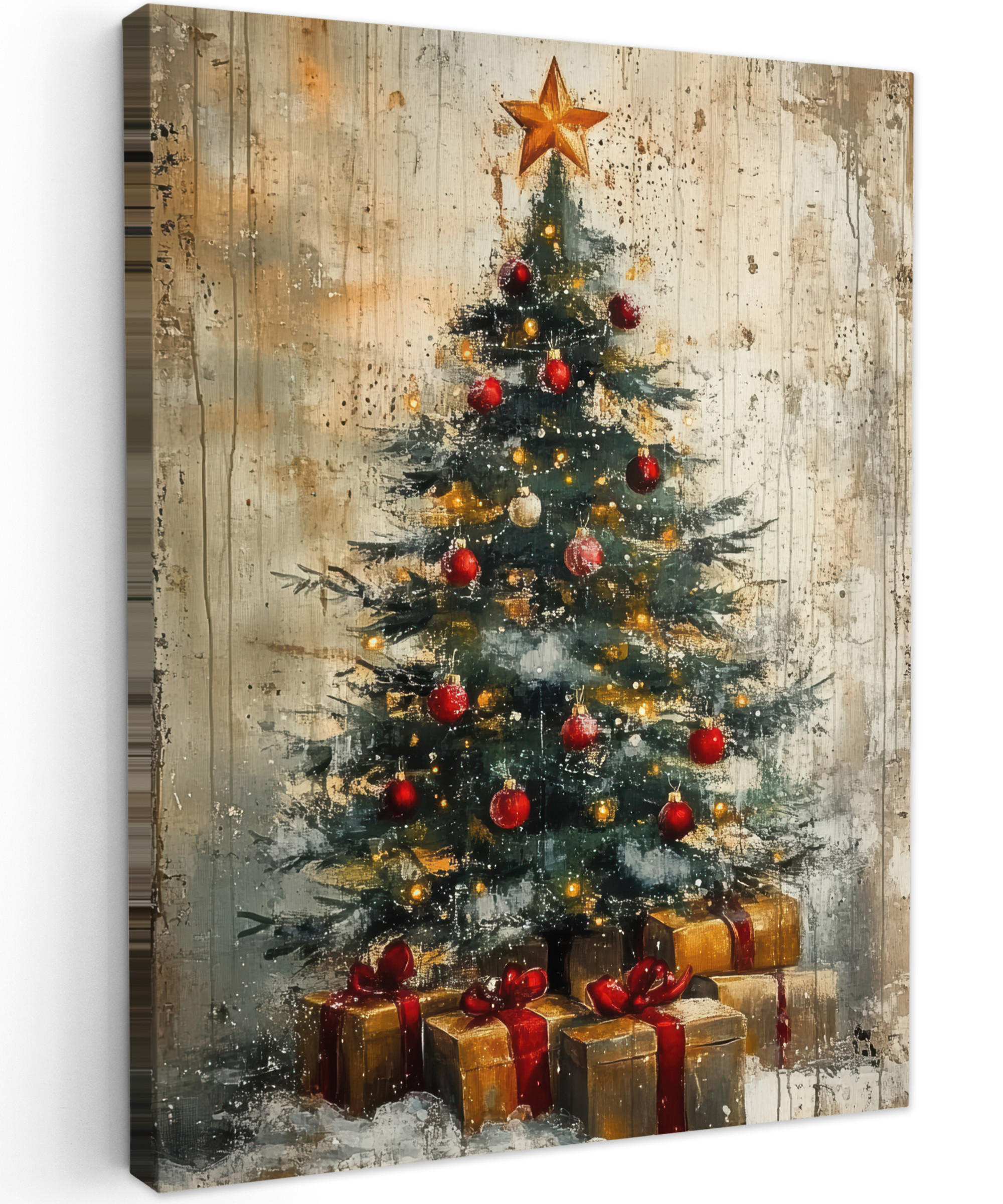 LEINWANDBILD Weihnachtsbaum - Vintage - Weihnachten - Geschenk 30x40 cm - Rostfarben, Textil (30/40cm) - MuchoWow