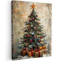 LEINWANDBILD Weihnachtsbaum - Vintage - Weihnachten - Geschenk 30x40 cm - Rostfarben, Textil (30/40cm) - MuchoWow