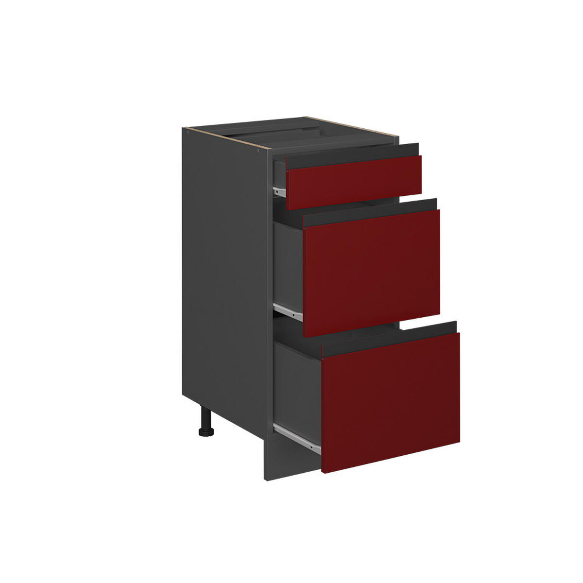 KÜCHENUNTERSCHRANK R-Line Rot 40 cm J-Shape, mit Schubladen, ohne AP - Anthrazit/Rot, Holzwerkstoff (40/81.6/46cm) - Vicco