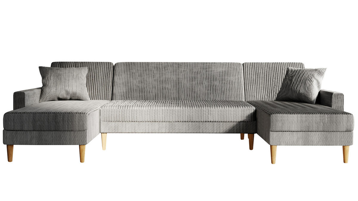 ECKSOFA mit Schlaffunktion U-Form, Hellgrau - Grau, Holzwerkstoff/Textil (330/134cm) - Idohome