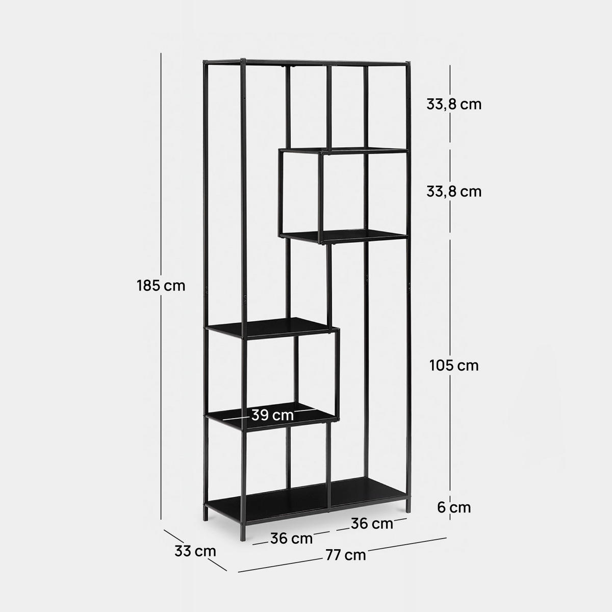 BÜCHERREGAL Ewan Schwarz 77 cm x 185 cm - Schwarz, Metall (77/185/33cm) - Klast Home