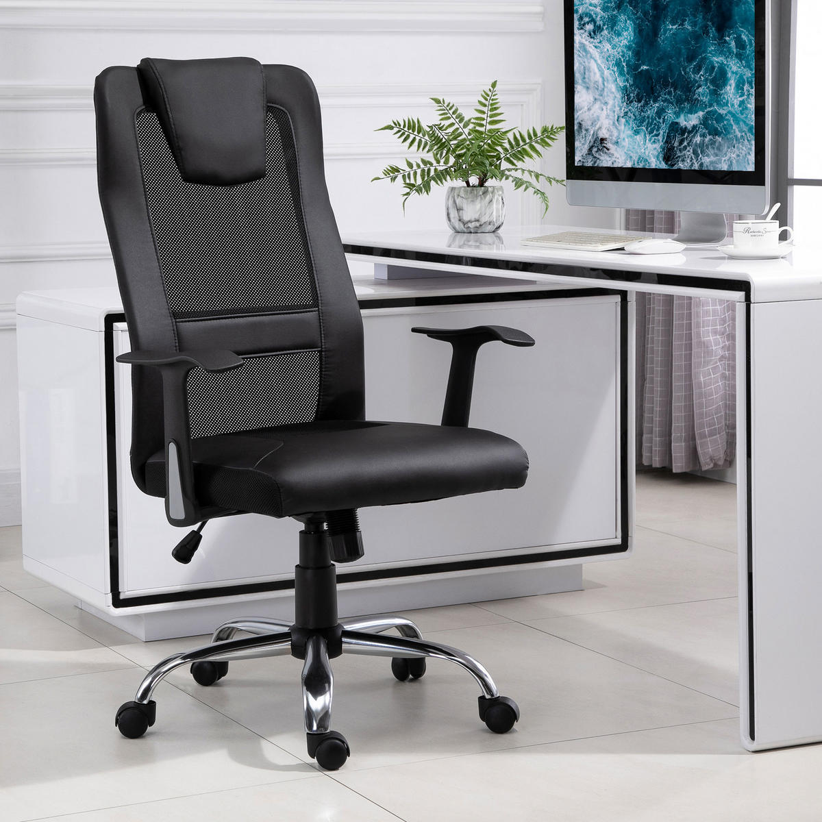 BÜROSTUHL, Drehstuhl, schwarz - Schwarz, Leder (73/118/66cm) - Vinsetto