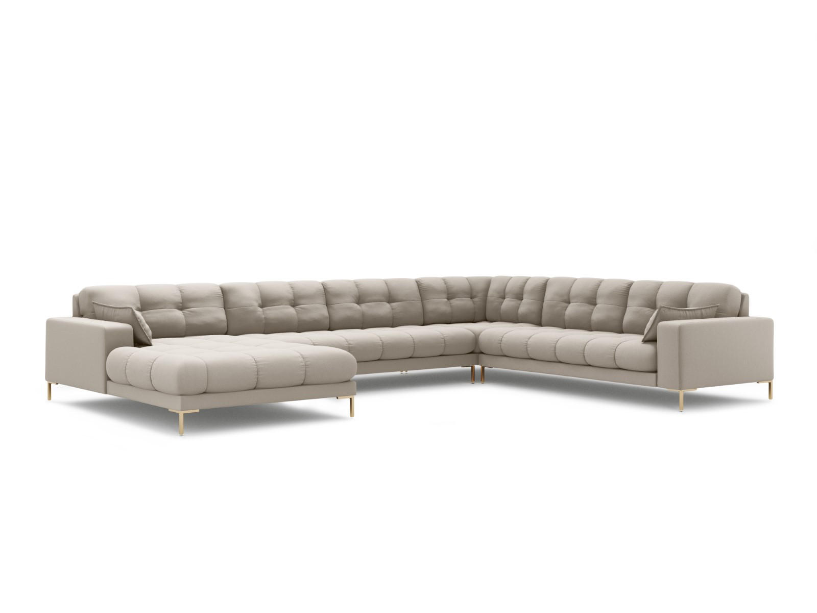 PANORAMASOFA rechts Mamaia aus strukturiertem Stoff beige 7 Sitzplätze - Beige, Textil (256/75/327cm) - Micadoni