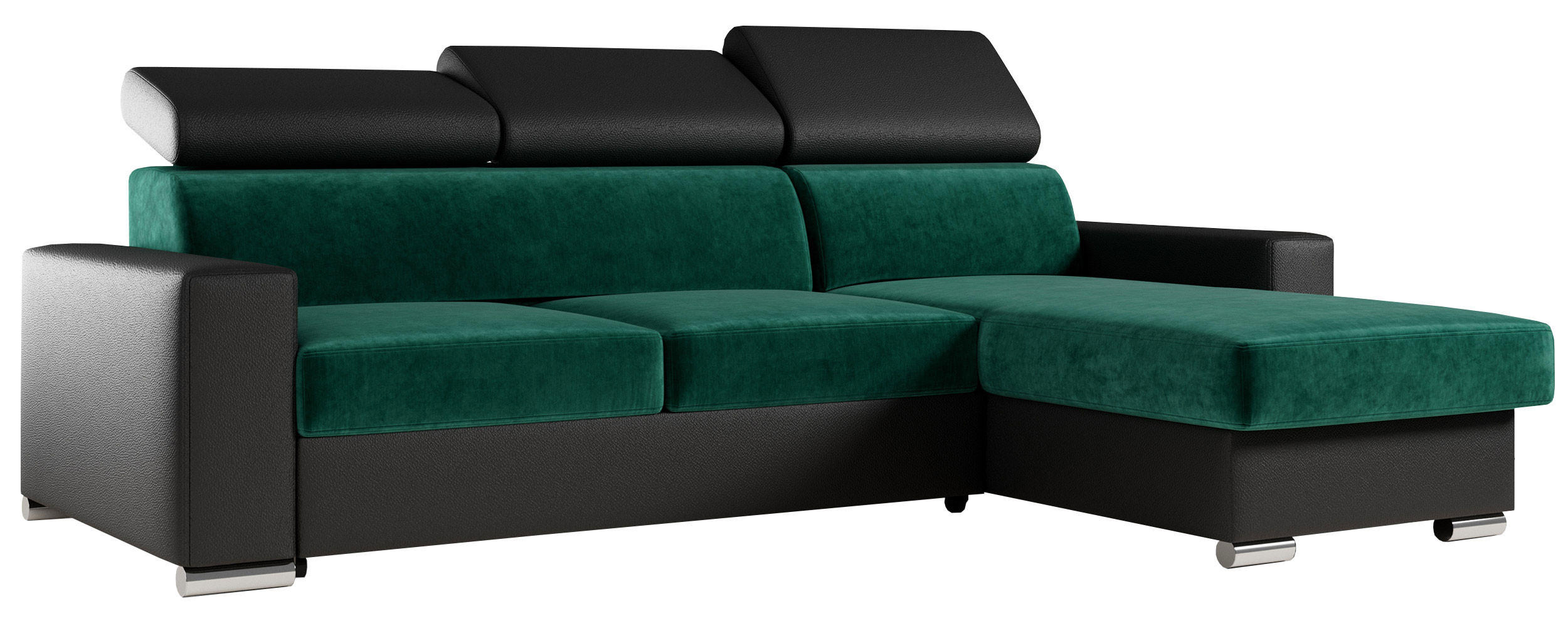 ECKSOFA FOX-L Dunkelgrün/Schwarz - Dunkelgrün/Silberfarben, Kunststoff/Textil (242/168cm) - MKS