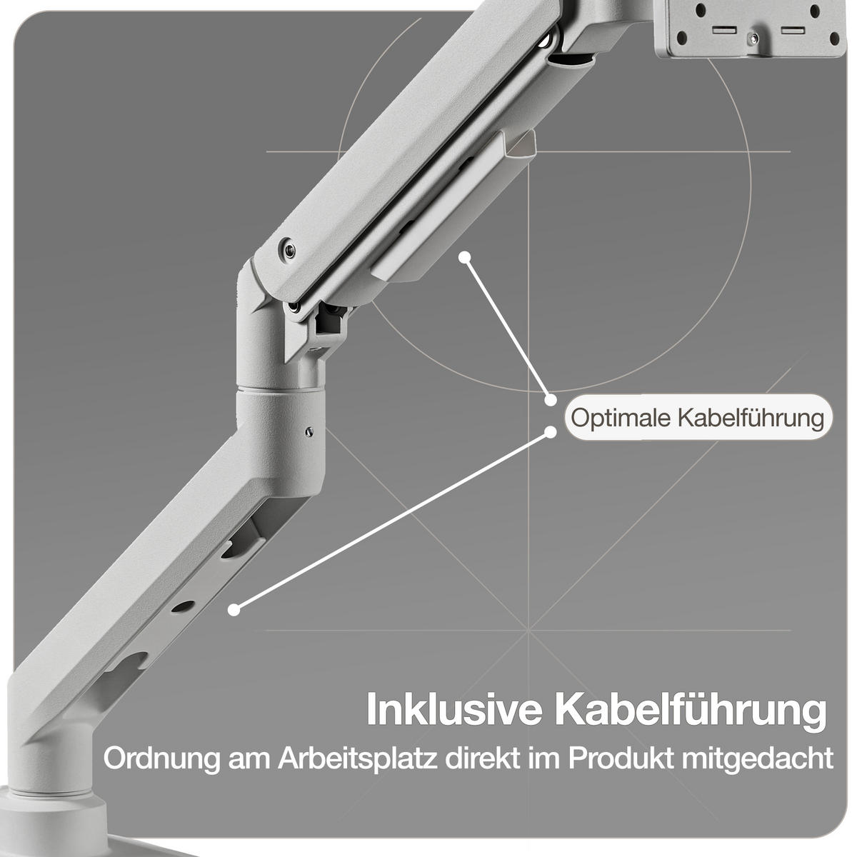 MONITORARM Doppel-Monitorarm in weißaluminium mit Gasfeder für 2 Monitore 17–35 Zoll bis je 20kg / Weißaluminium - Silberfarben, Metall (25/50/13cm) - ASSMANN
