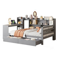 BETT aus 90x200 cm Grau mit Schreibtisch, Regalen, USB-Anschluss und 2 Schubladen - Grau, Holzwerkstoff (90/200cm) - Modfu