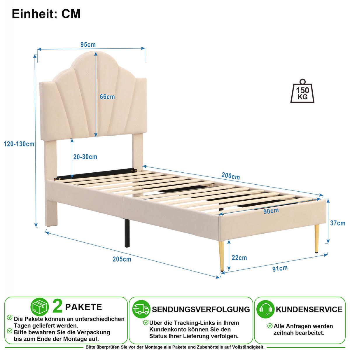 POLSTERBETT 90/200 cm in Beige Samt mit Verstellbarem Kopfteil und Polsterbank - Beige, Holzwerkstoff/Textil (90/200cm) - CHICFURN