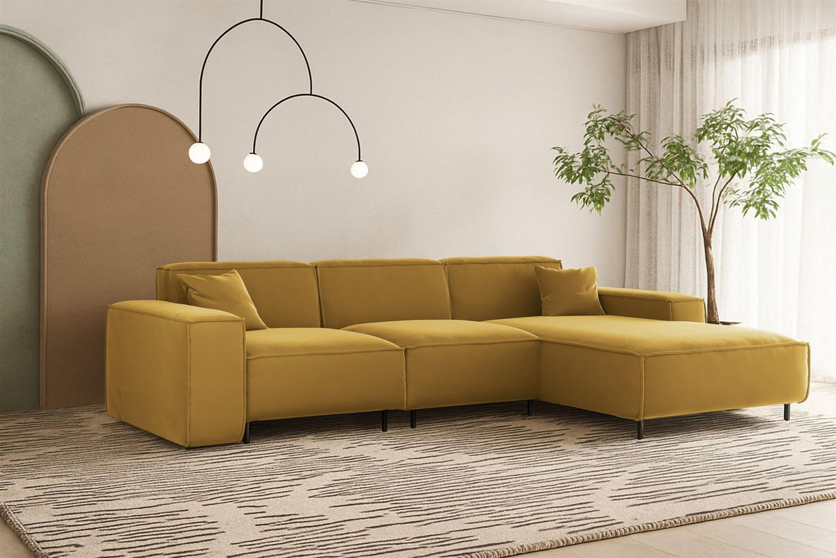 ECKSOFA Gloria In Tiffani - Gelb, Holzwerkstoff/Textil (266/165cm) - Fun Möbel