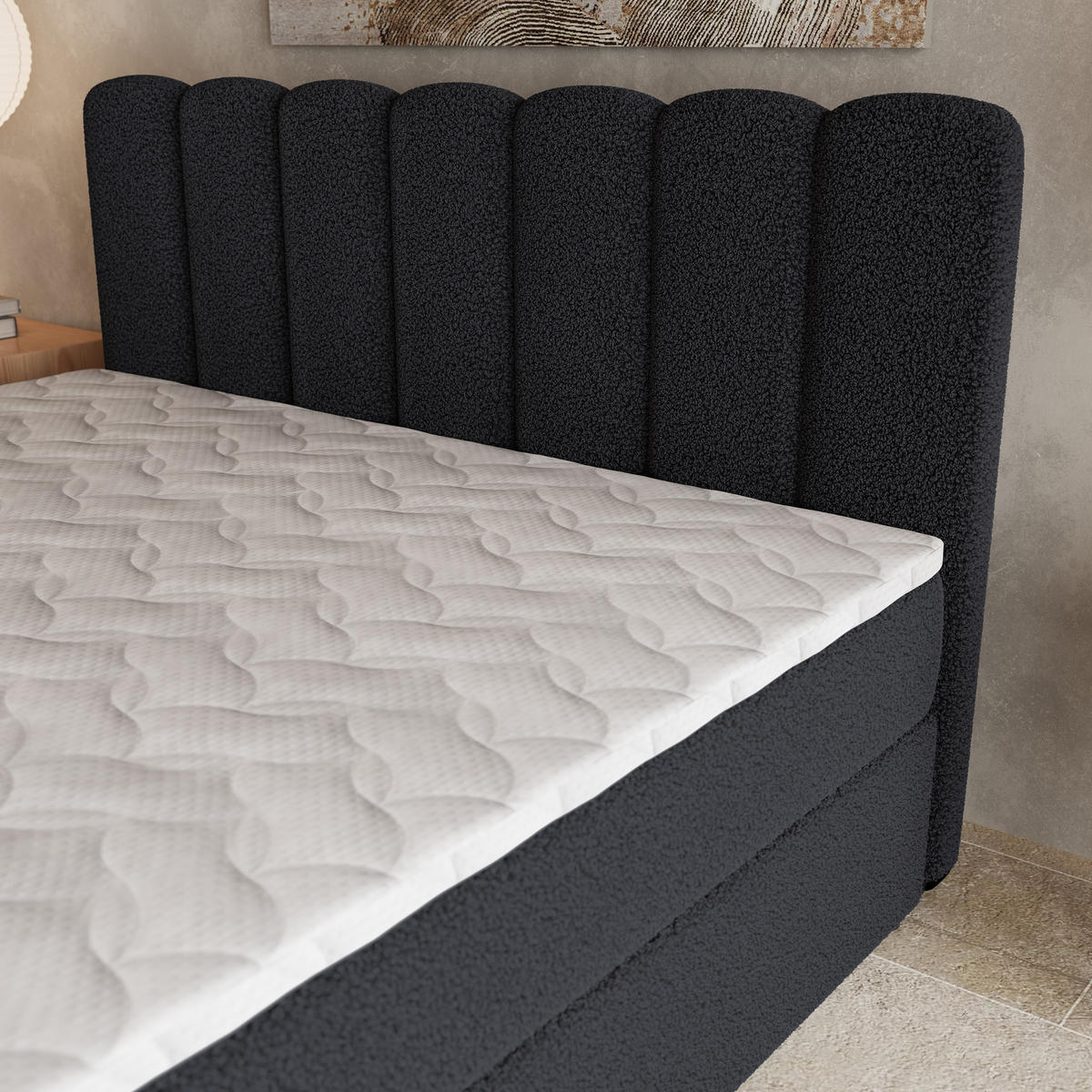 BOXBETT SOLIA 140x200 cm mit Matratze und Topper, H2+H3 - Schwarz - Schwarz, Holz (140/200cm) - MASSENO