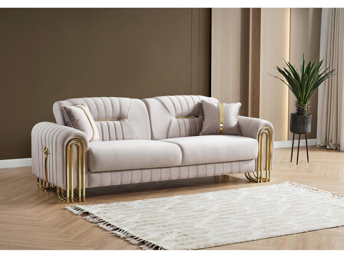 SITZGARNITUR Bogota, Beige Stellvariante 3+2+1 - Beige, Holzwerkstoff/Metall (240/87/98cm)