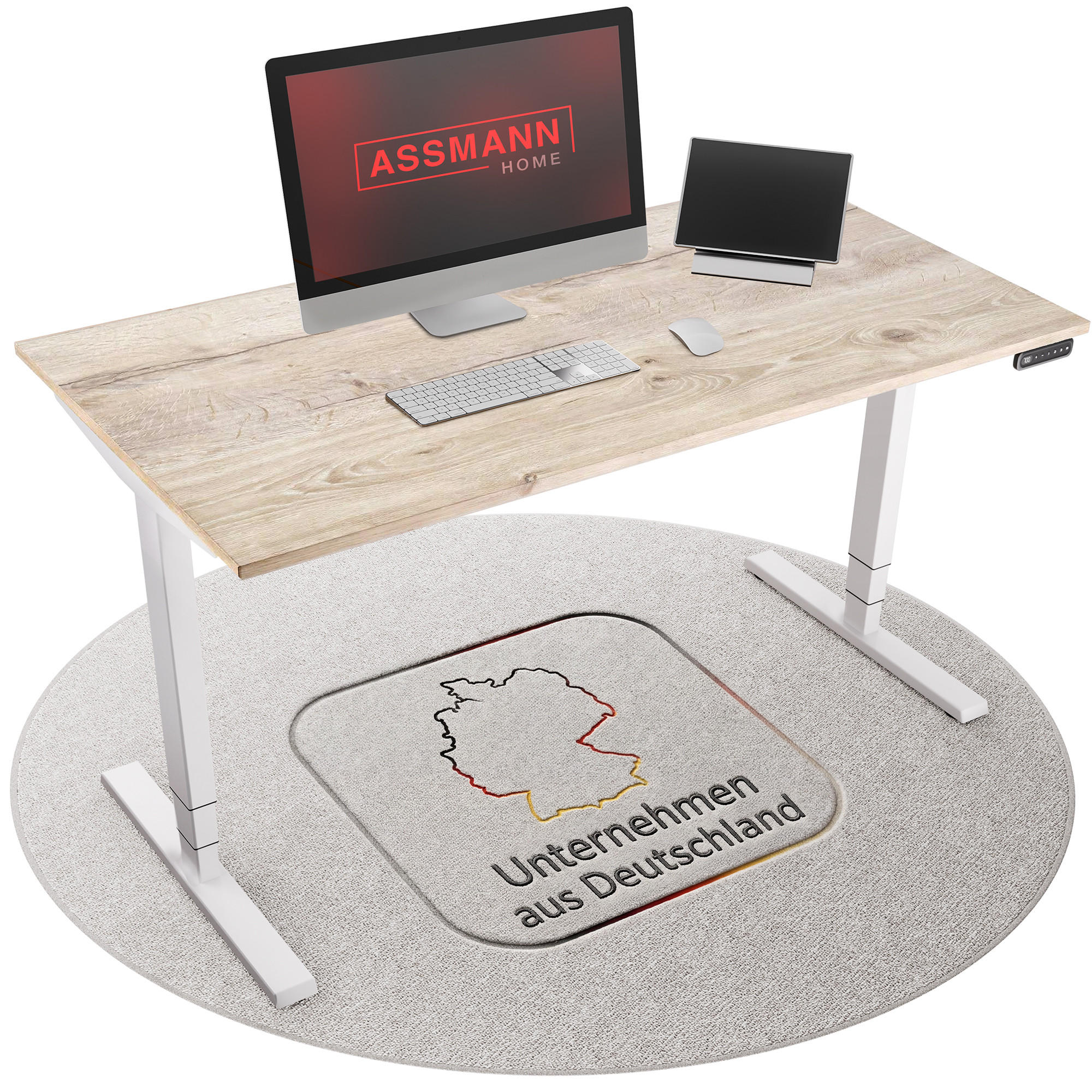 SCHREIBTISCH Elektrisch höhenverstellbarer Schreibtisch Y-Line Eiche Polar Signalweiß 180/80/62-127cm - Eiche Bianco/Weiß, Holzwerkstoff/Metall (80/180/127cm) - ASSMANN