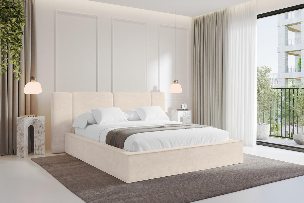 POLSTERBETT mit Bettkasten und Lattenrost, Bett mit Matratze H3/H4 - RIVO 120x200 Beige - Beige, Holzwerkstoff/Textil (120/200cm) - ALTDECOR
