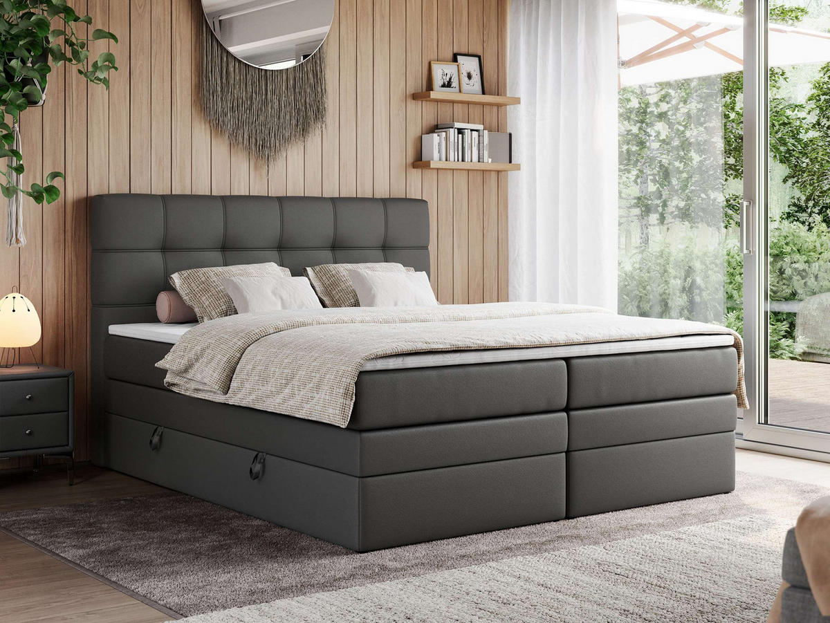 BOXSPRINGBETT ERNI KING 180/200 Dunkelgrau Kunstleder - H3 - Dunkelgrau, Holz/Textil (180/200cm) - MKS