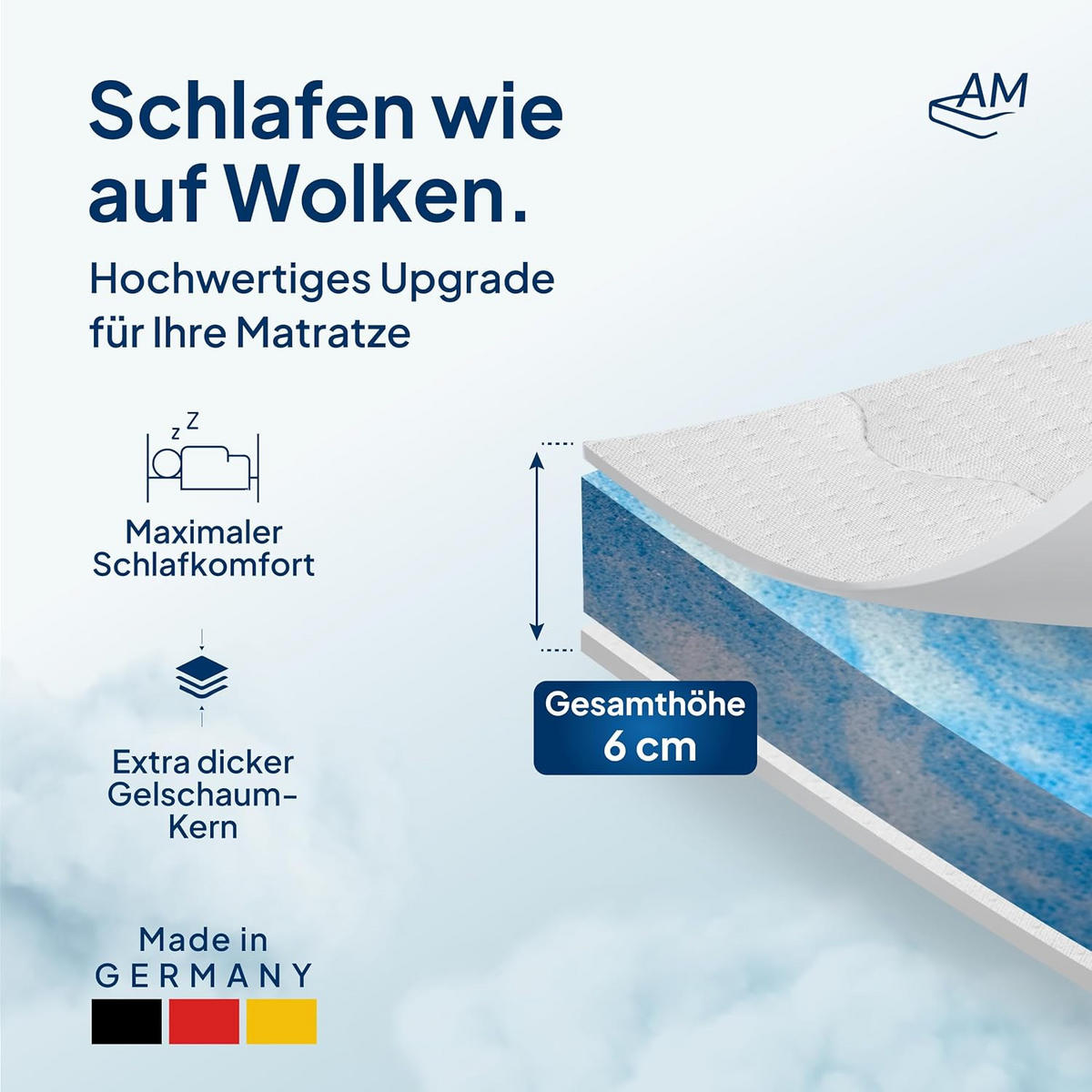 GELSCHAUM TOPPER 100/200 cm - 6cm Höhe & Toledo Bezug - Weiß, Textil (100/200cm) - AM Qualitätsmatratzen