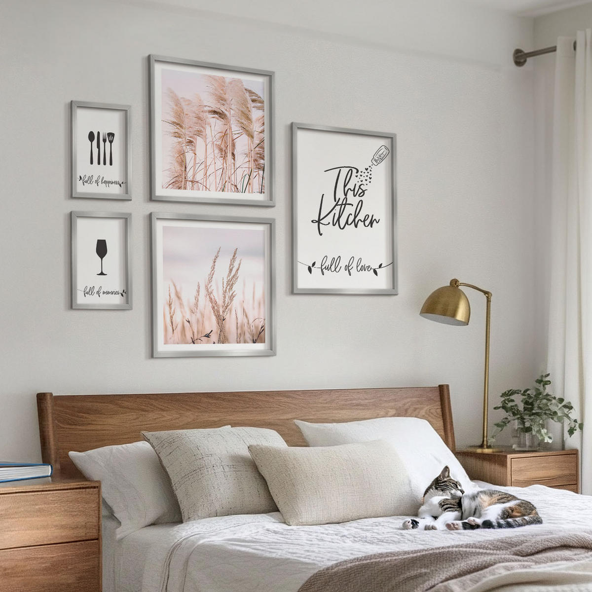 WANDBILDER 5er Set - 50x50 cm & 20x30 cm & 40x60 cm Silberner Rahmen - Abstrakte Blattmalerei - Silberfarben, Kunststoff (40/60cm) - ArtPrintCave