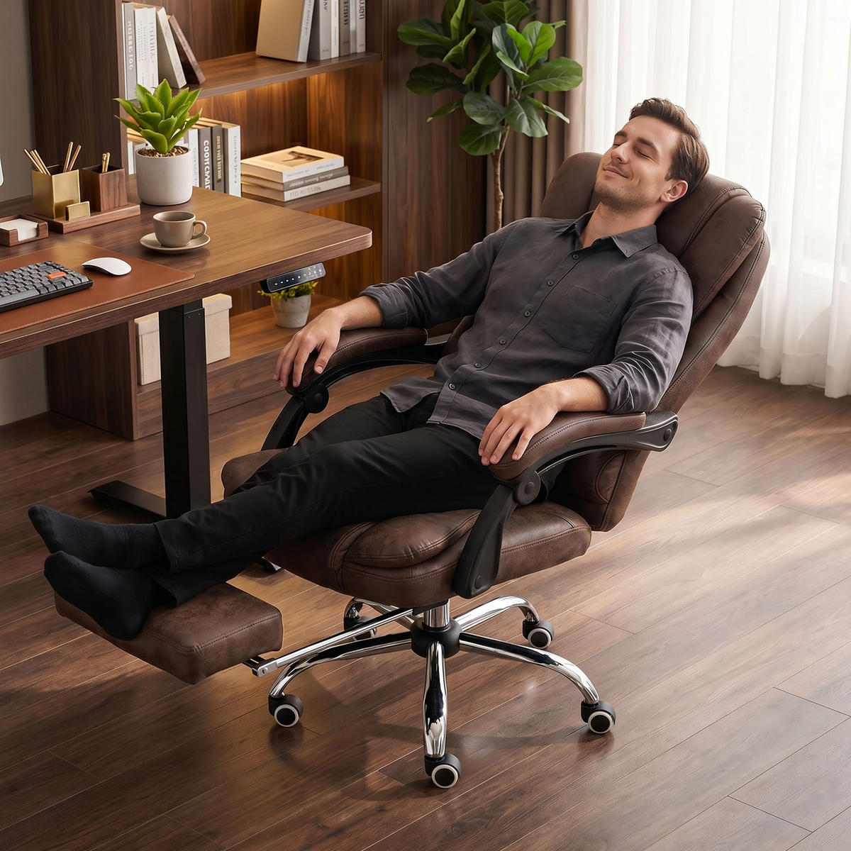 KŘESLO s masážní funkcí, ergonomická kancelářská židle s funkcí polohování - stříbrná/hnědá, kov/textil (70/119/65cm) - Vinsetto