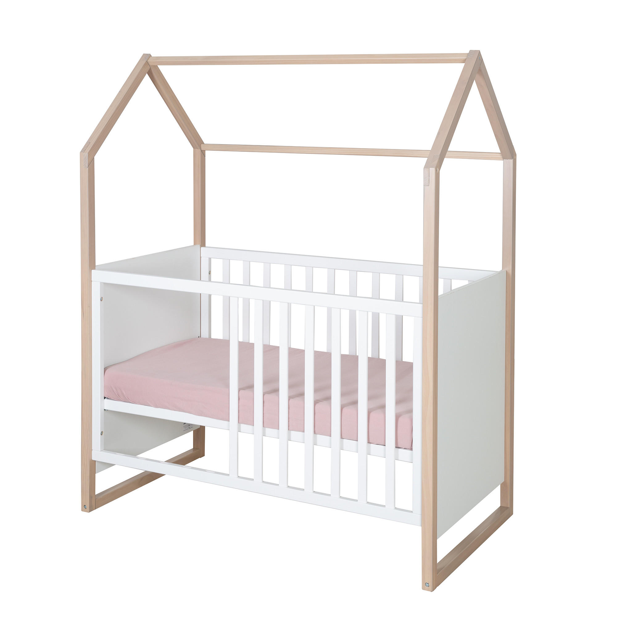 2-IN-1 BABY- & BEISTELLBETT Cabane 60 x 120 cm - Eichefarben/Weiß, Holz (60/120cm) - Roba