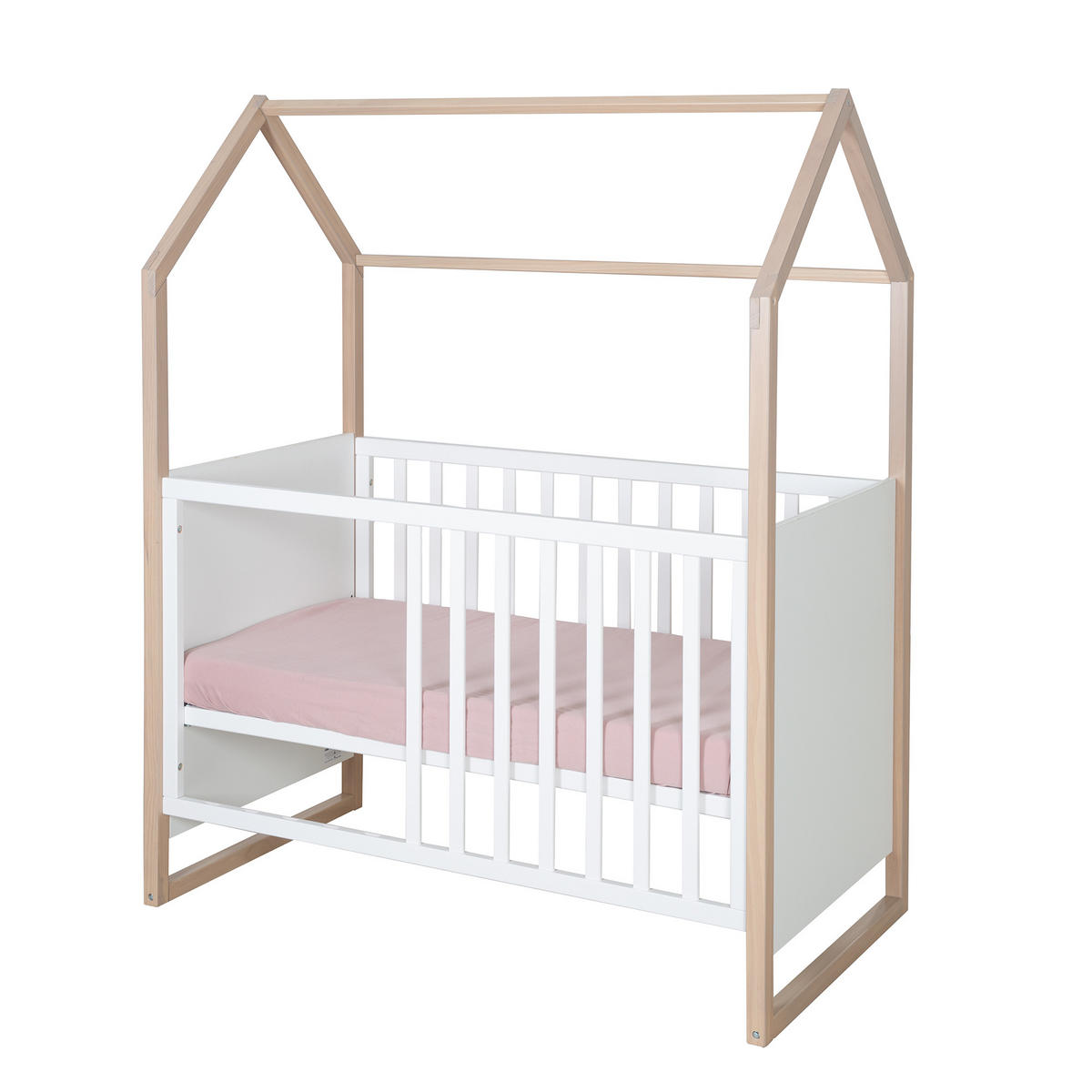 2-IN-1 BABY- & BEISTELLBETT Cabane 60 x 120 cm - Eichefarben/Weiß, Holz (60/120cm) - Roba