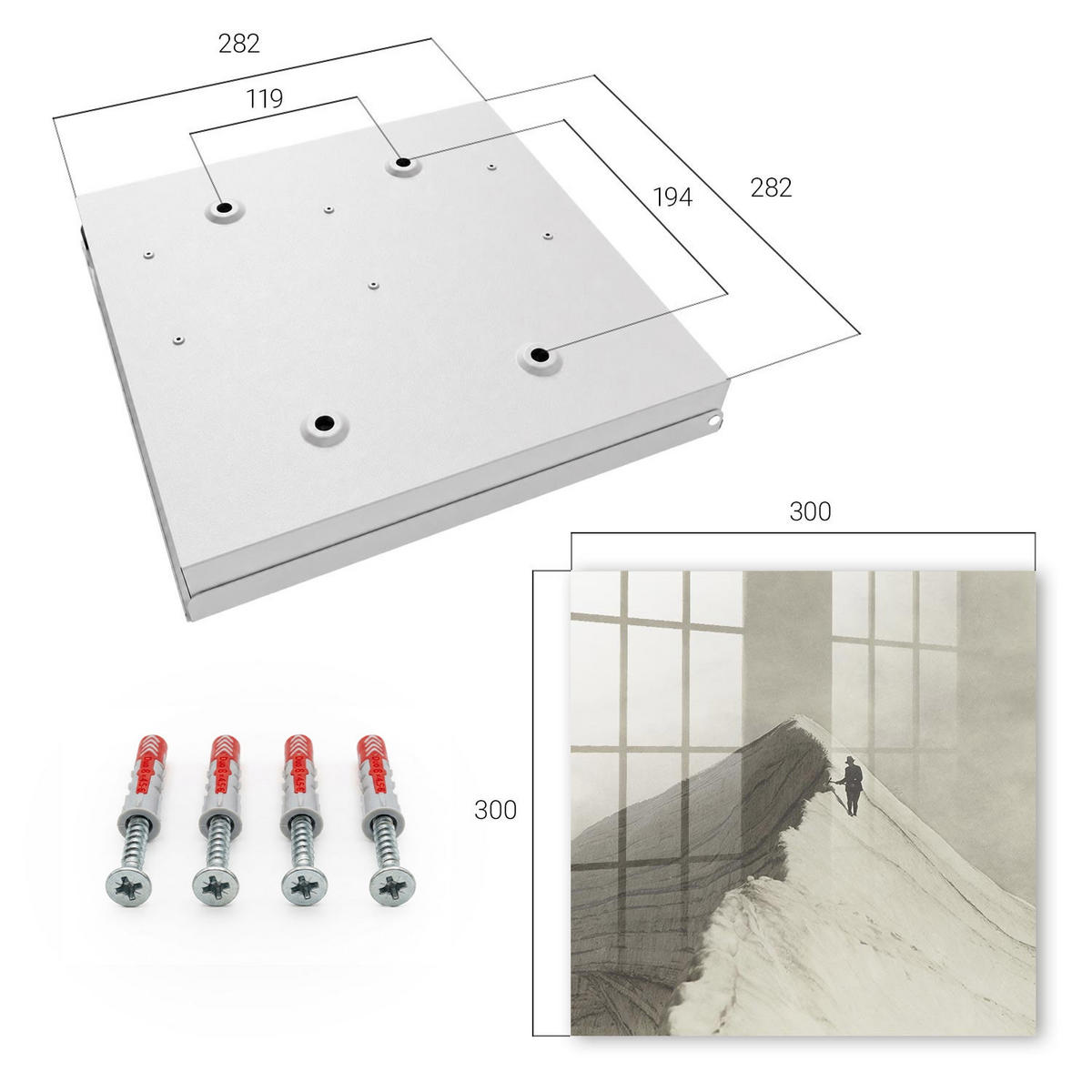 SCHLÜSSELBOX Weiß 30x30 cm – Türöffnung nach rechts - Bergsteigen - Weiß, Metall (30/30/5cm) - TULUP