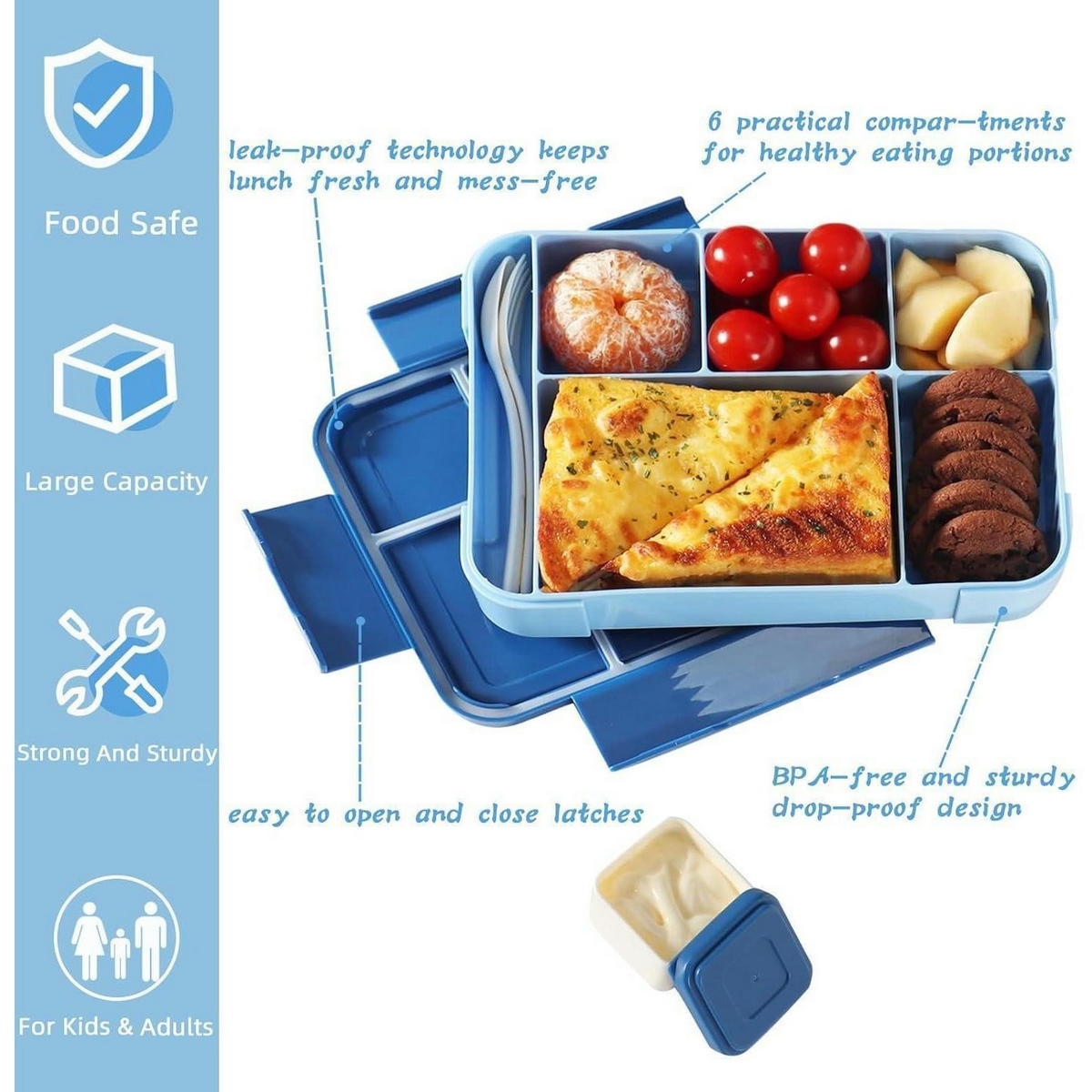 BROTDOSE Kinder 6 Fächer 1300ml Blau - Blau, Kunststoff (168/40/224cm)