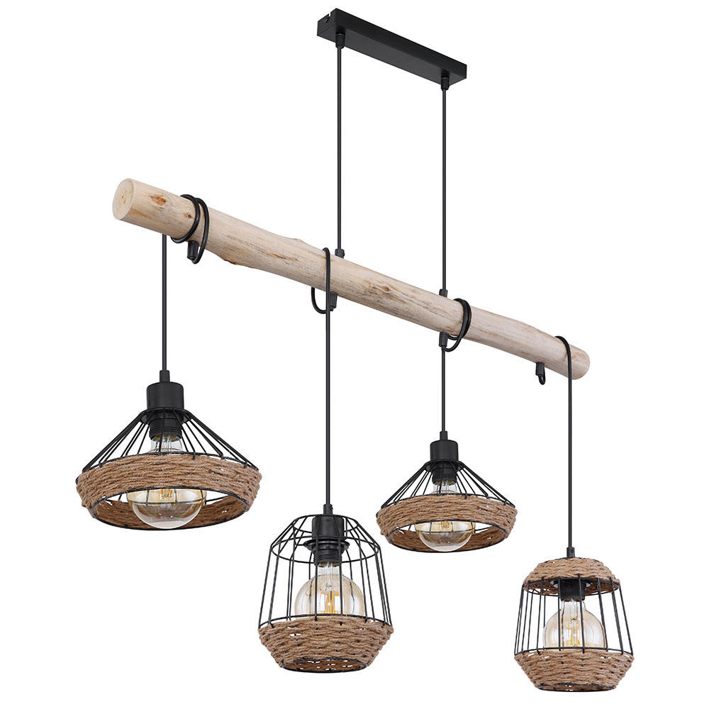 LED HÄNGELEUCHTE Hanfseil Braun Schwarz - Braun, Holz (105/21/120cm) - Globo Lighting