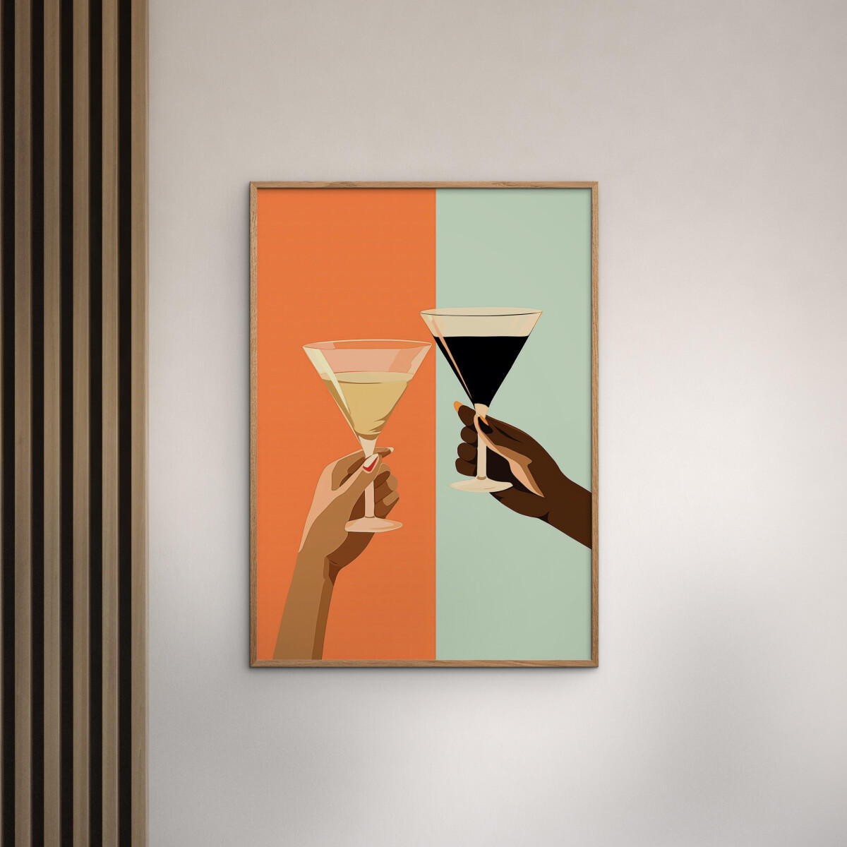 POSTER mit Rahmen Andreas Magnusson - A Toast for Two - Eichefarben/Multicolor, Holz/Papier (70/100cm) - Poster&Frame